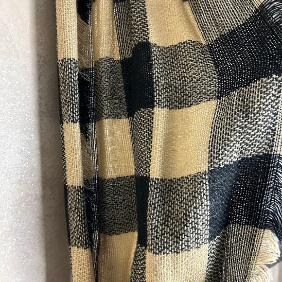 Plaid Black and Beige Tan Infinity Scarf Fringe Raw Hem - Picture 2 of 5